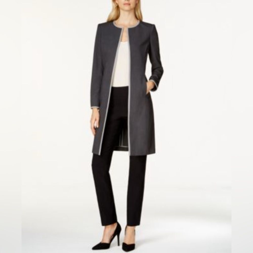 Calvin Klein gray trimmed faux suede long line blazer jacket size 8